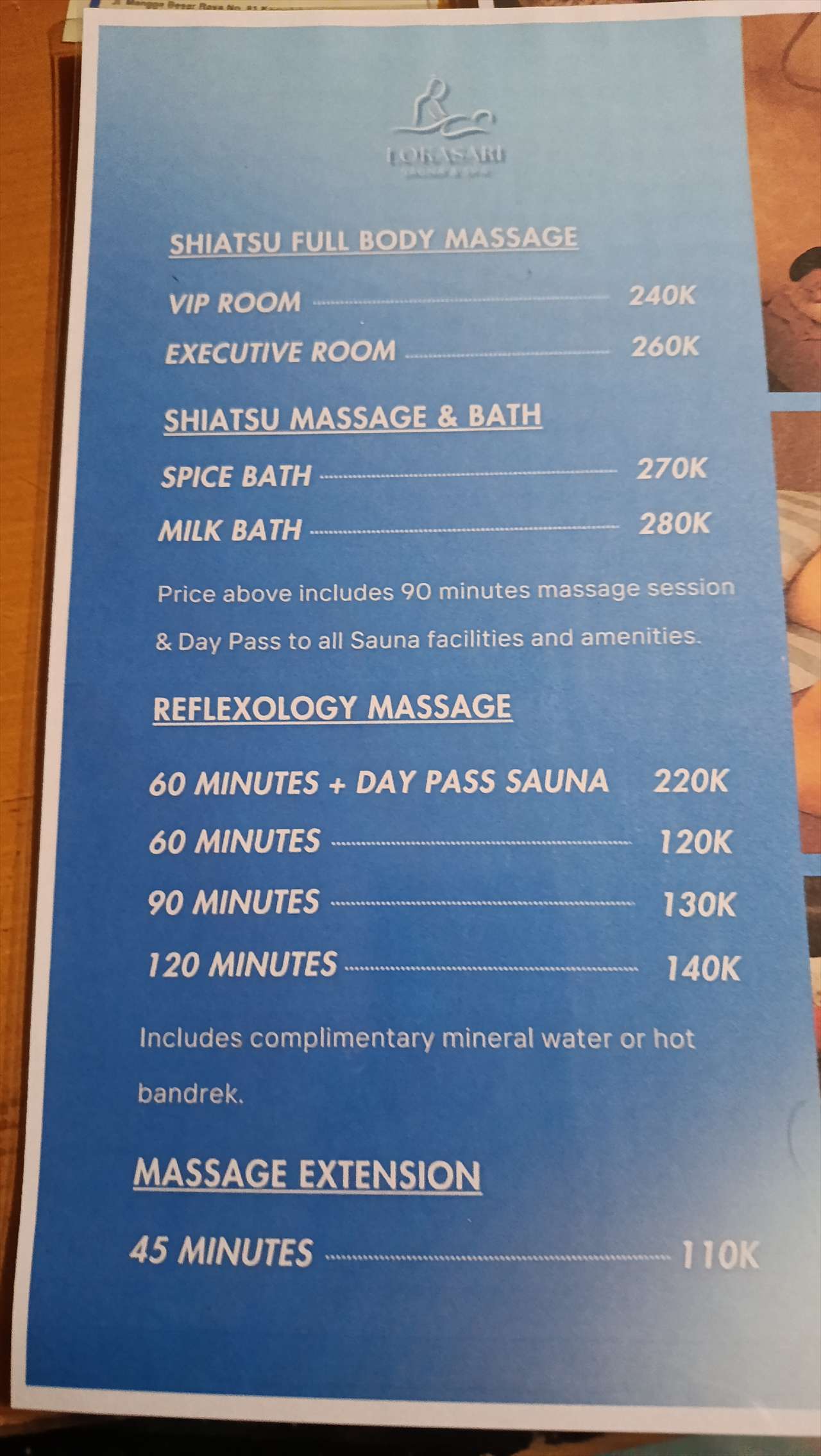 Lokasari Sauma & spa (メニュー)